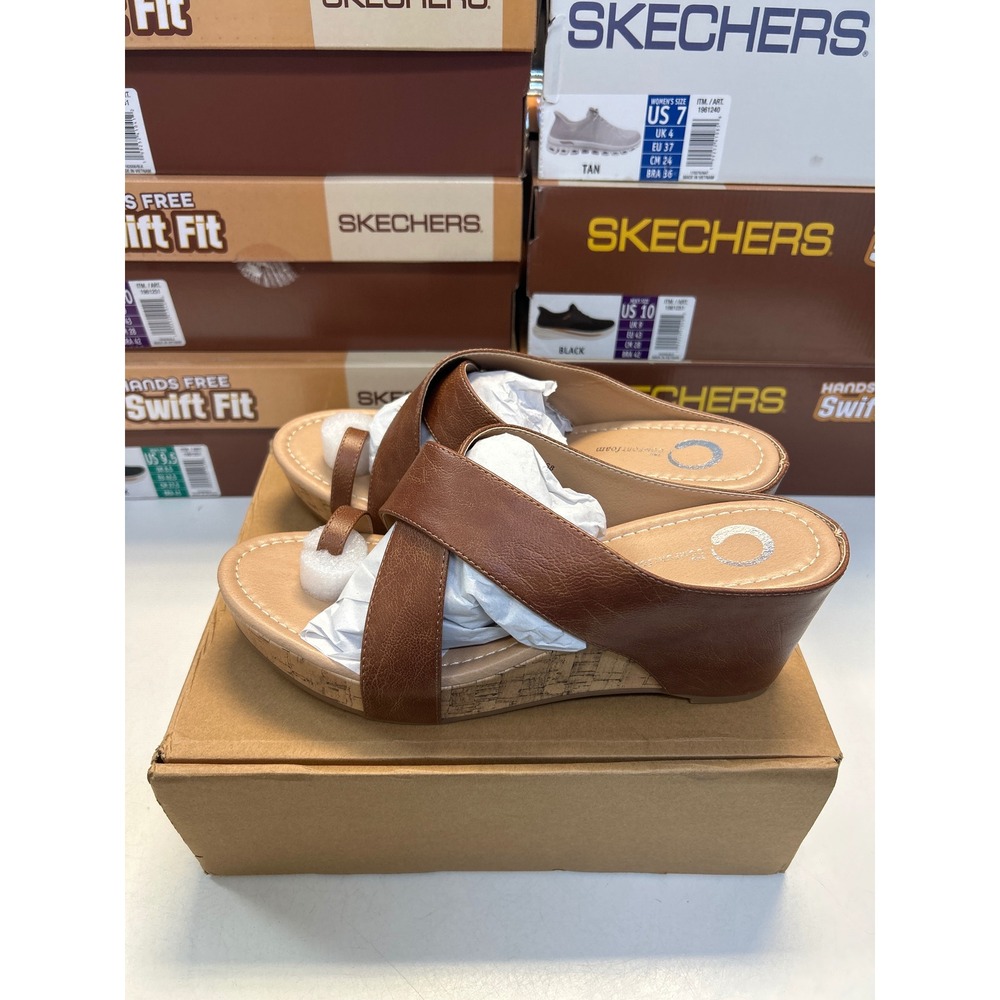 Journee Collection Rayna Sandals Womens 11 Brown Crisscross Toe Loop Slide 0647